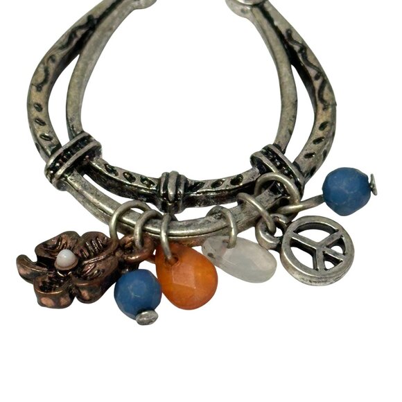 Horseshoe Dangle Charm Earrings Peace Symbol Flower Hook Boho Southwestern - Picture 2 of 4